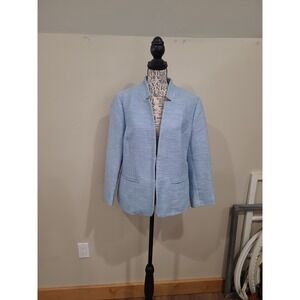 Talbots Sky Blue textured Blazer Women SZ‎ 12 Work Career back peplum 7/8 sleeve
